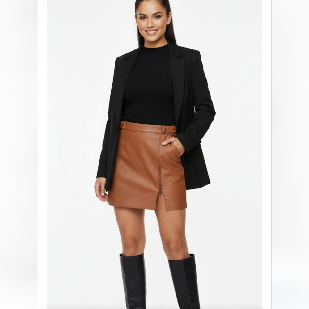 Free People Tan Brown  Mini Skirt with Zipper Detail - Picture 10 of 10